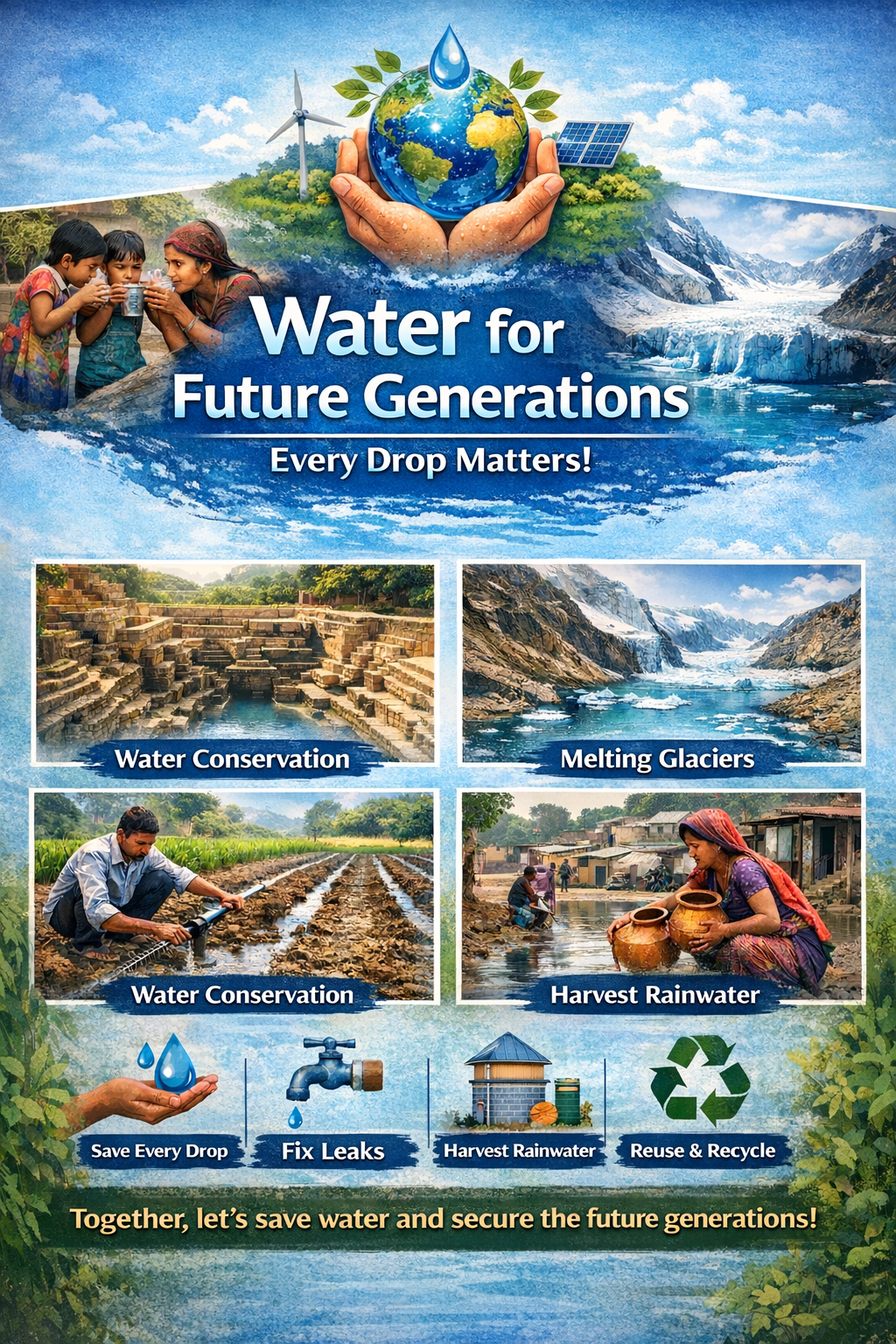 Every drop counts—save water for future generations.”